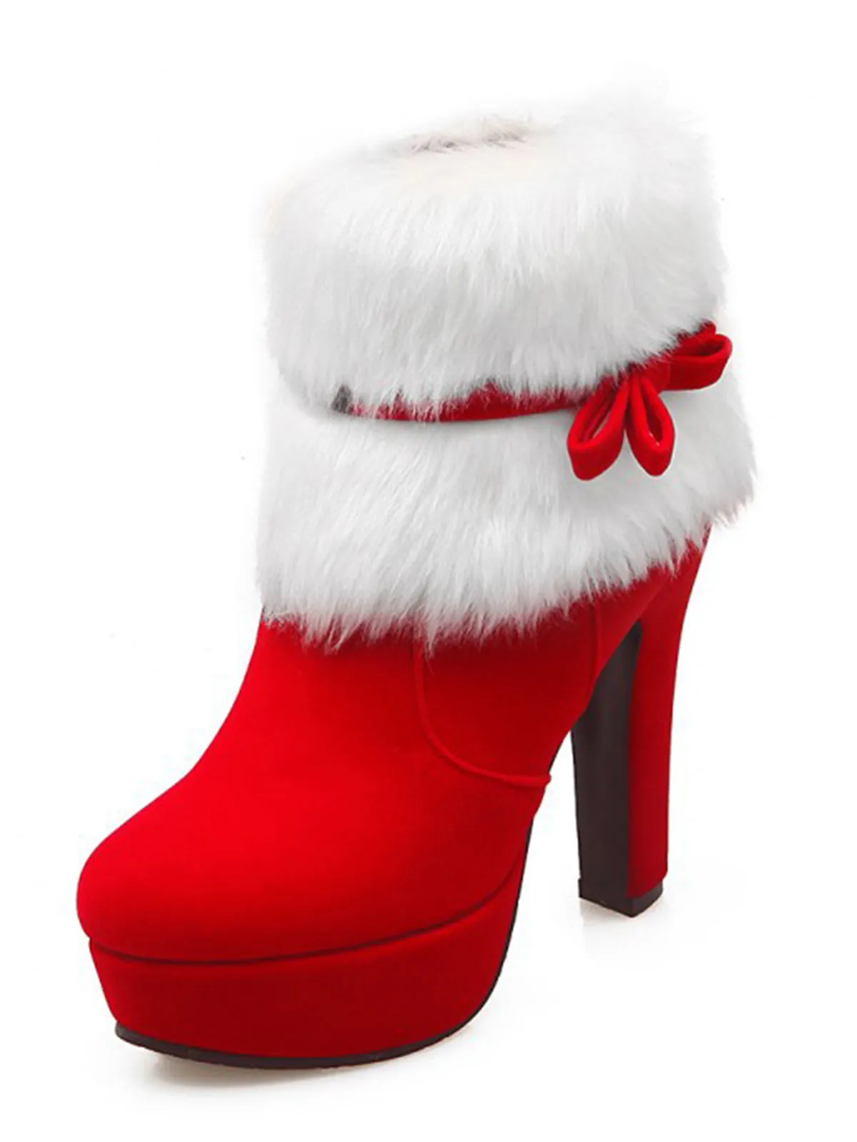 Retro Christmas Short Plush High Heel Shoes