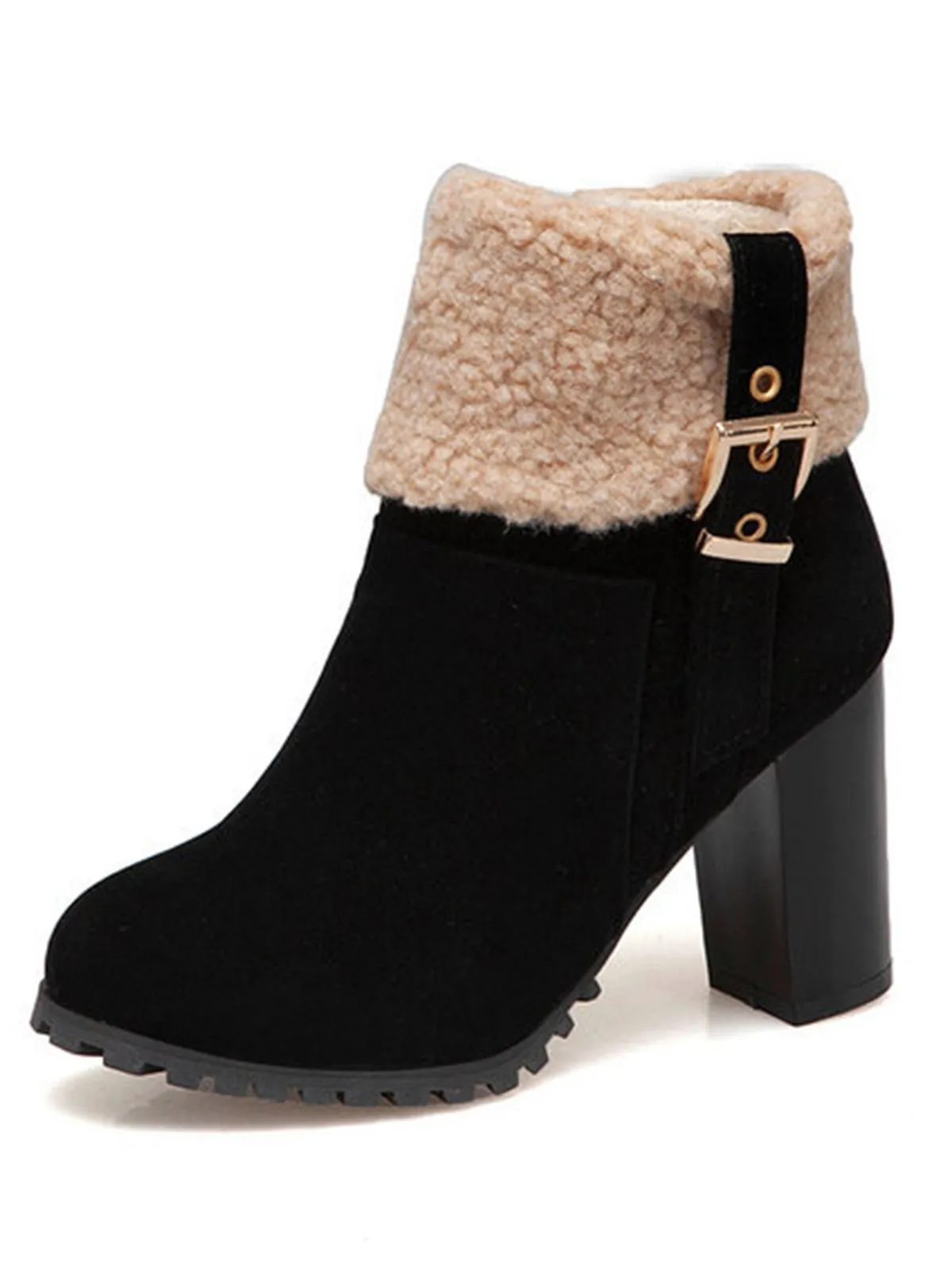 Retro Plus Velvet Chunky Heel Short Boots