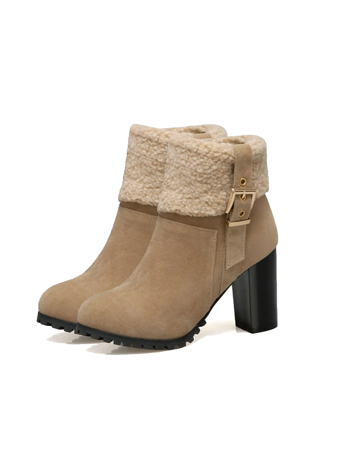 Retro Plus Velvet Chunky Heel Short Boots