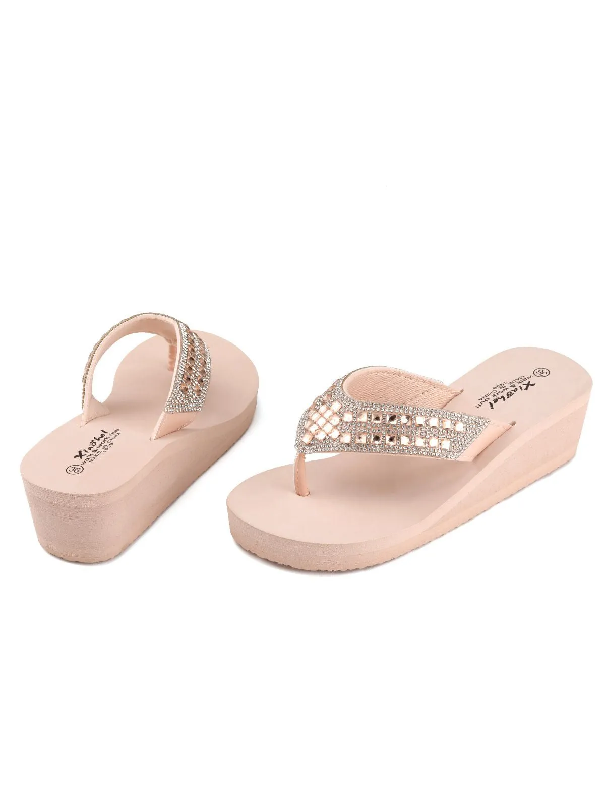 Rhinestone Wedge Flip Flop Slippers