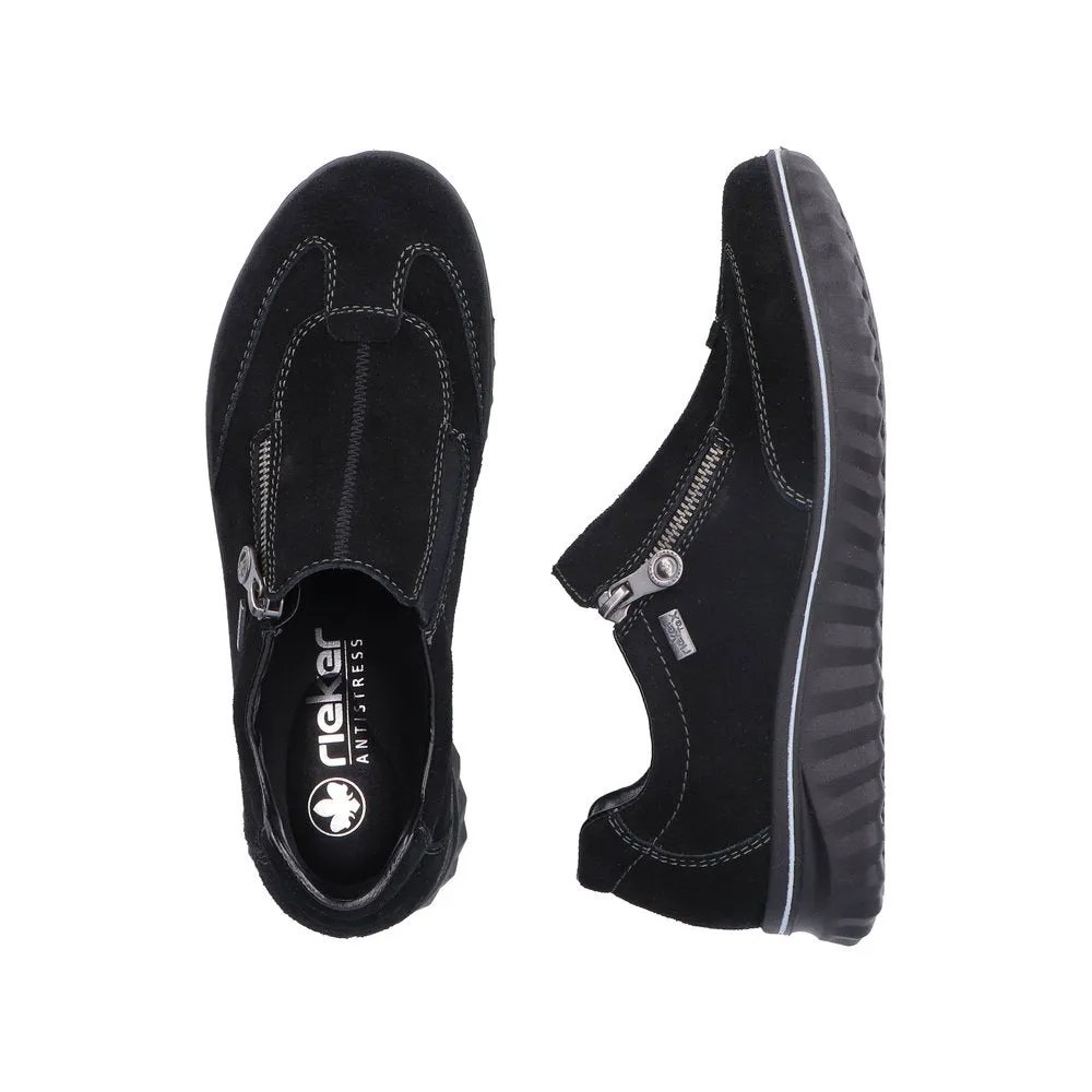 Rieker 59071-00 Ladies Black Suede Water Resistant Side Zip Shoes