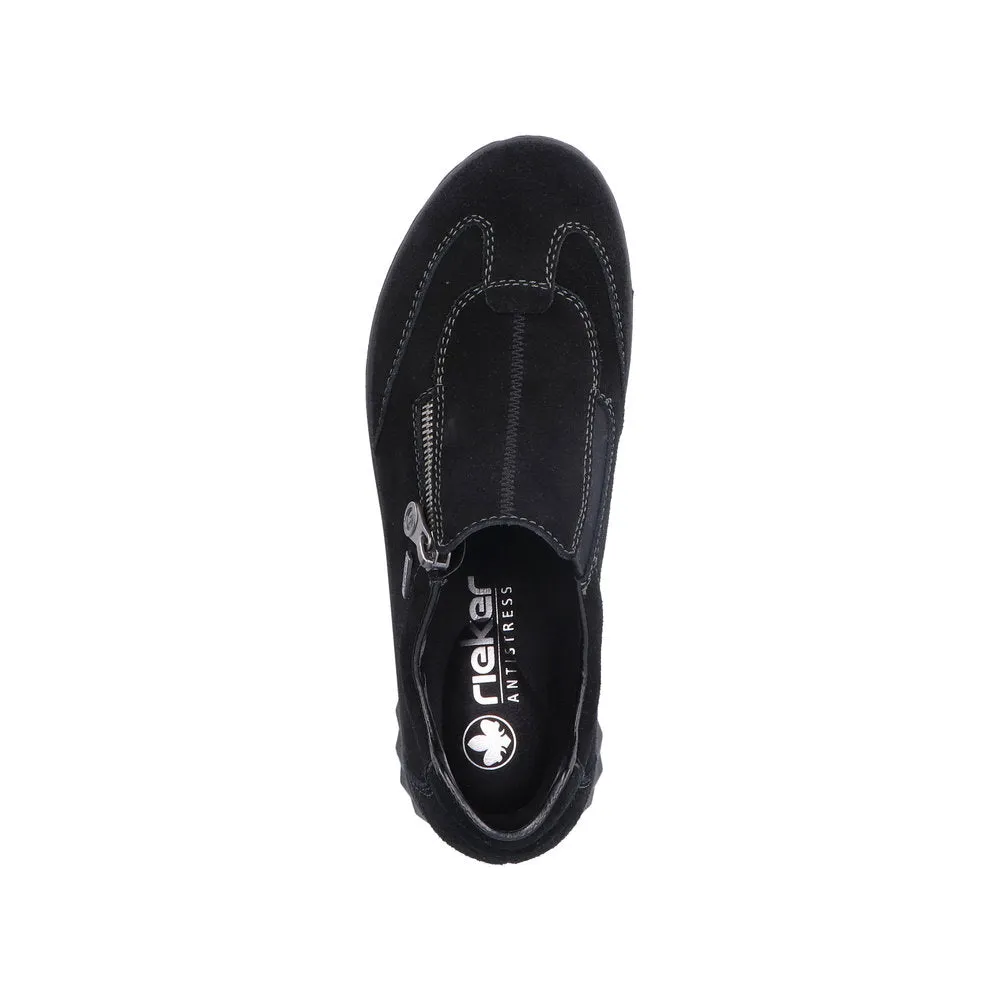 Rieker 59071-00 Ladies Black Suede Water Resistant Side Zip Shoes