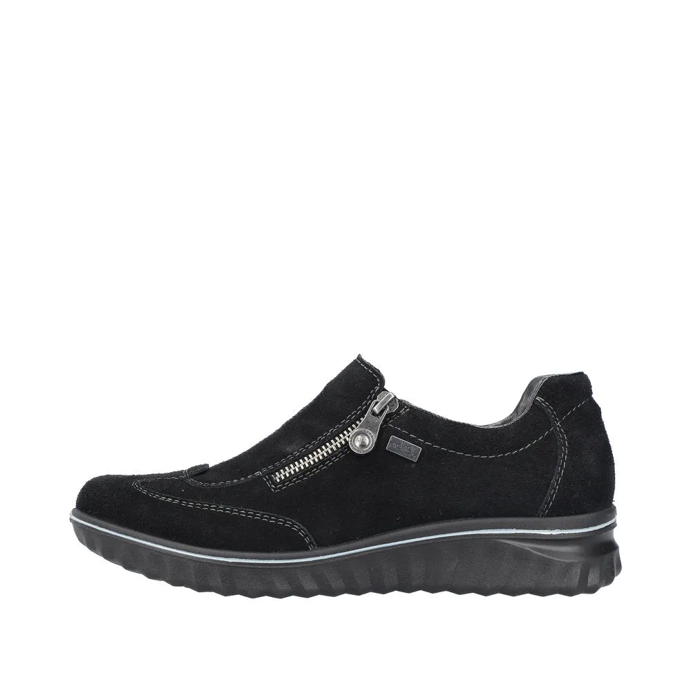 Rieker 59071-00 Ladies Black Suede Water Resistant Side Zip Shoes