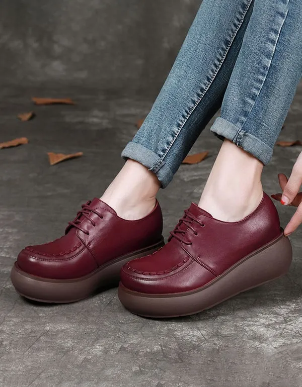 Round Head Lace Up Soft Sole Platform Shoes