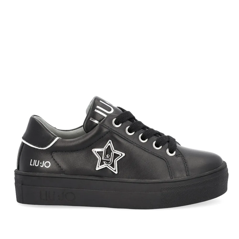 Scarpe Junior LIU JO linea Alicia 172 Sneakers in Pelle Nera con Logo e Stella