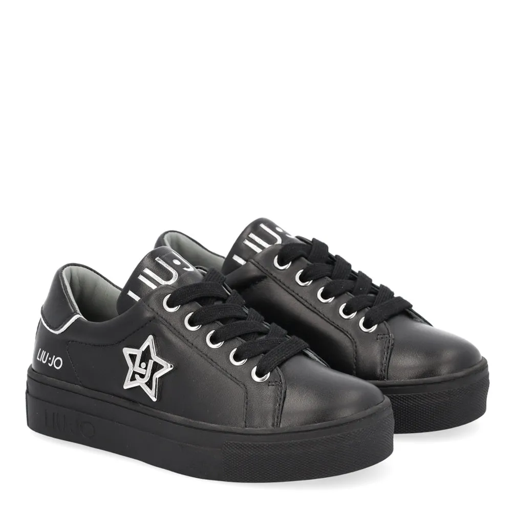 Scarpe Junior LIU JO linea Alicia 172 Sneakers in Pelle Nera con Logo e Stella