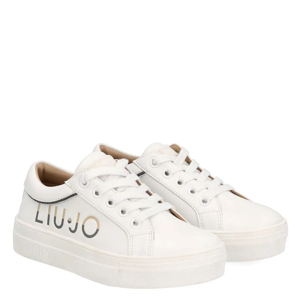 Scarpe Junior LIU JO linea Alicia 3 Sneakers con Maxi Logo in Pelle Bianca