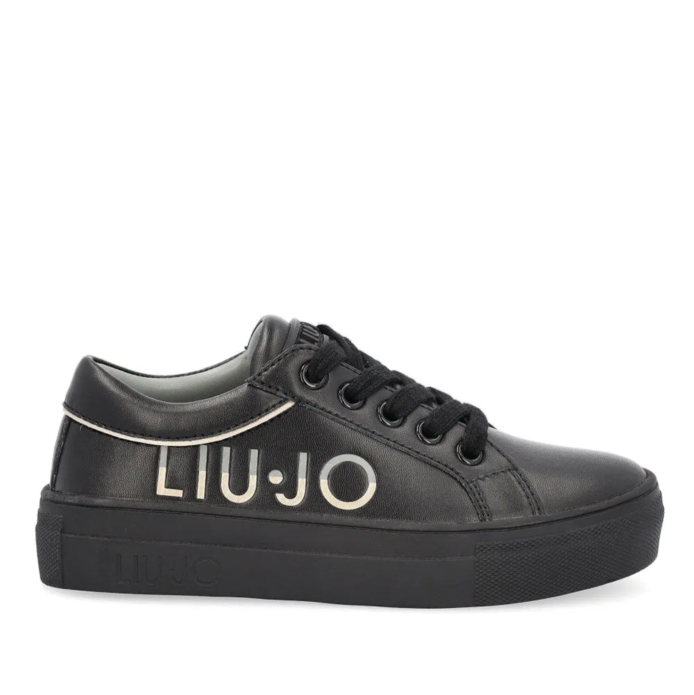 Scarpe Junior LIU JO linea Alicia 3 Sneakers con Maxi Logo in Pelle Nera