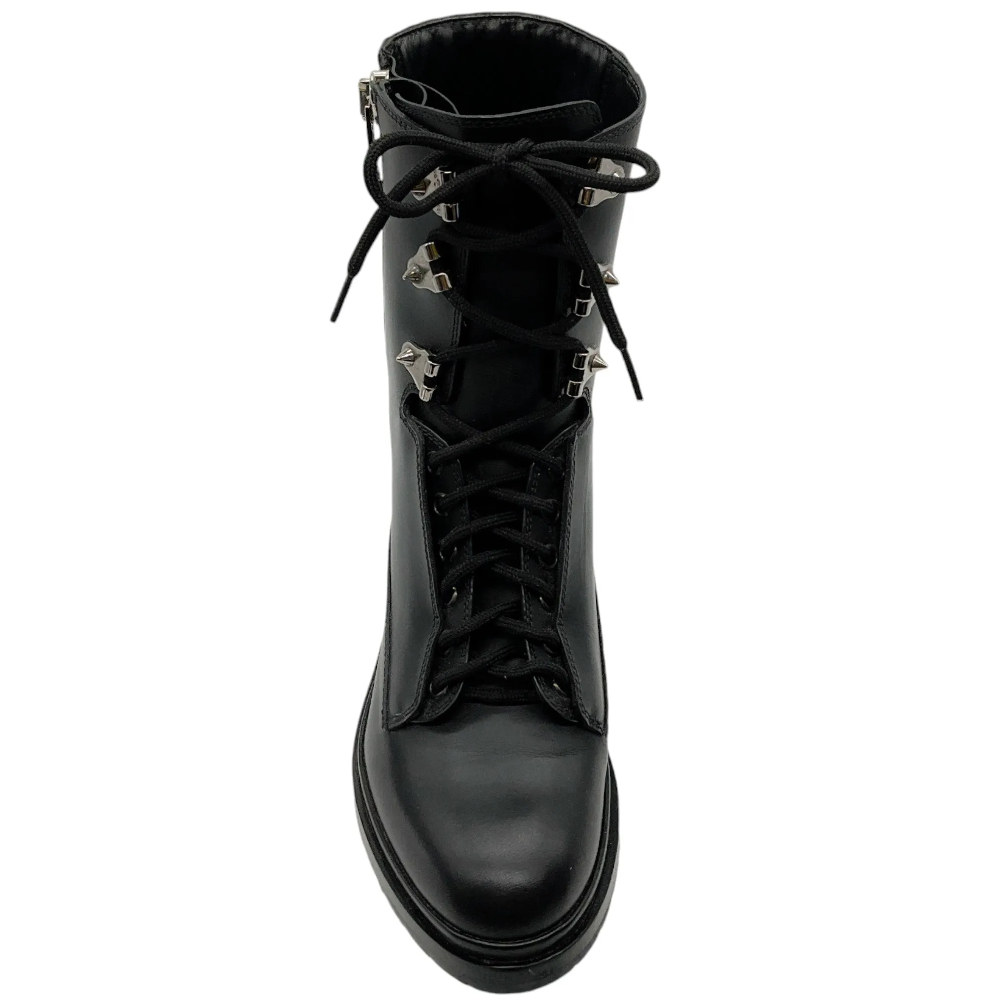 Sergio Rossi Black Leather Studded Lace Up Combat Boots