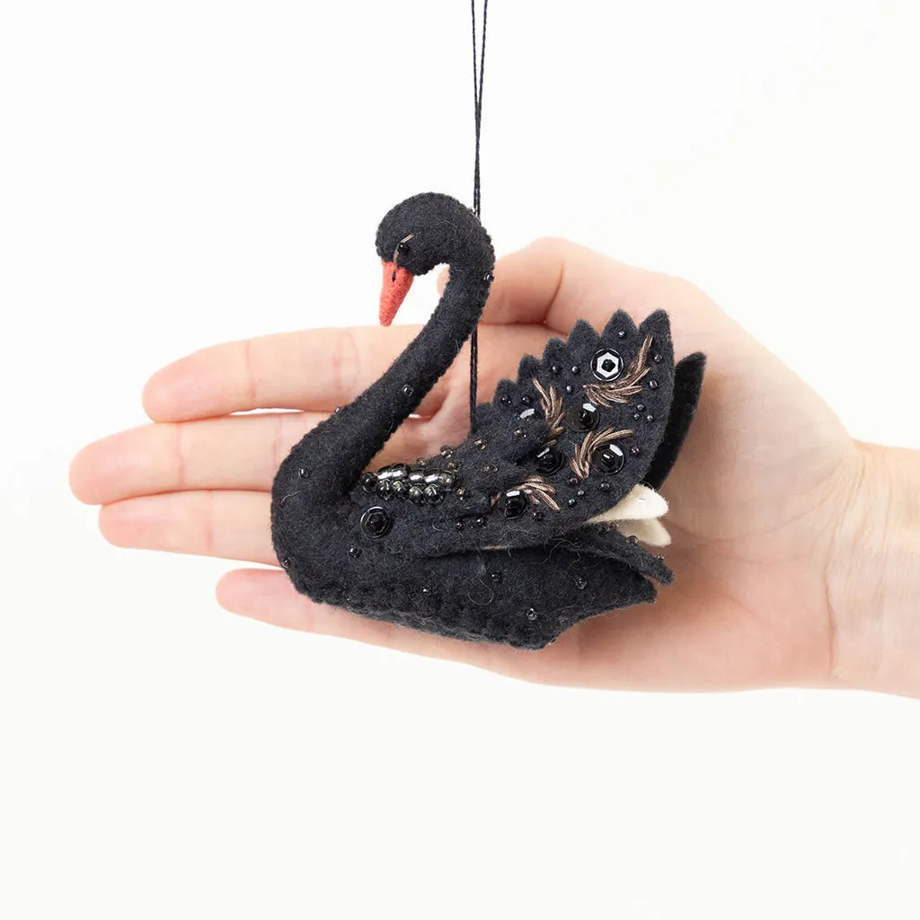 Shimmer Beaded Black Swan Ornament