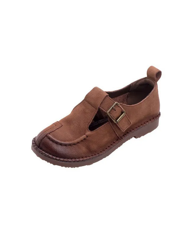 Soft Leather T-strap Handmade Retro Flat Shoes