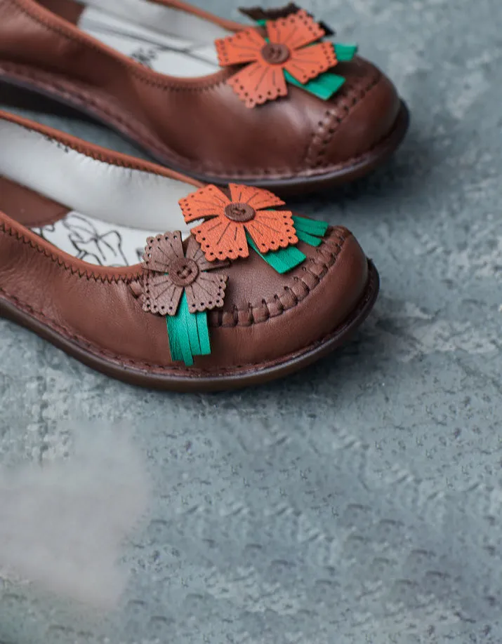 Spring Handmade Soft Leather Flower Retro Flats