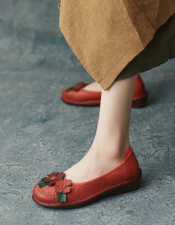 Spring Handmade Soft Leather Flower Retro Flats