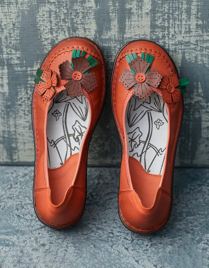 Spring Handmade Soft Leather Flower Retro Flats