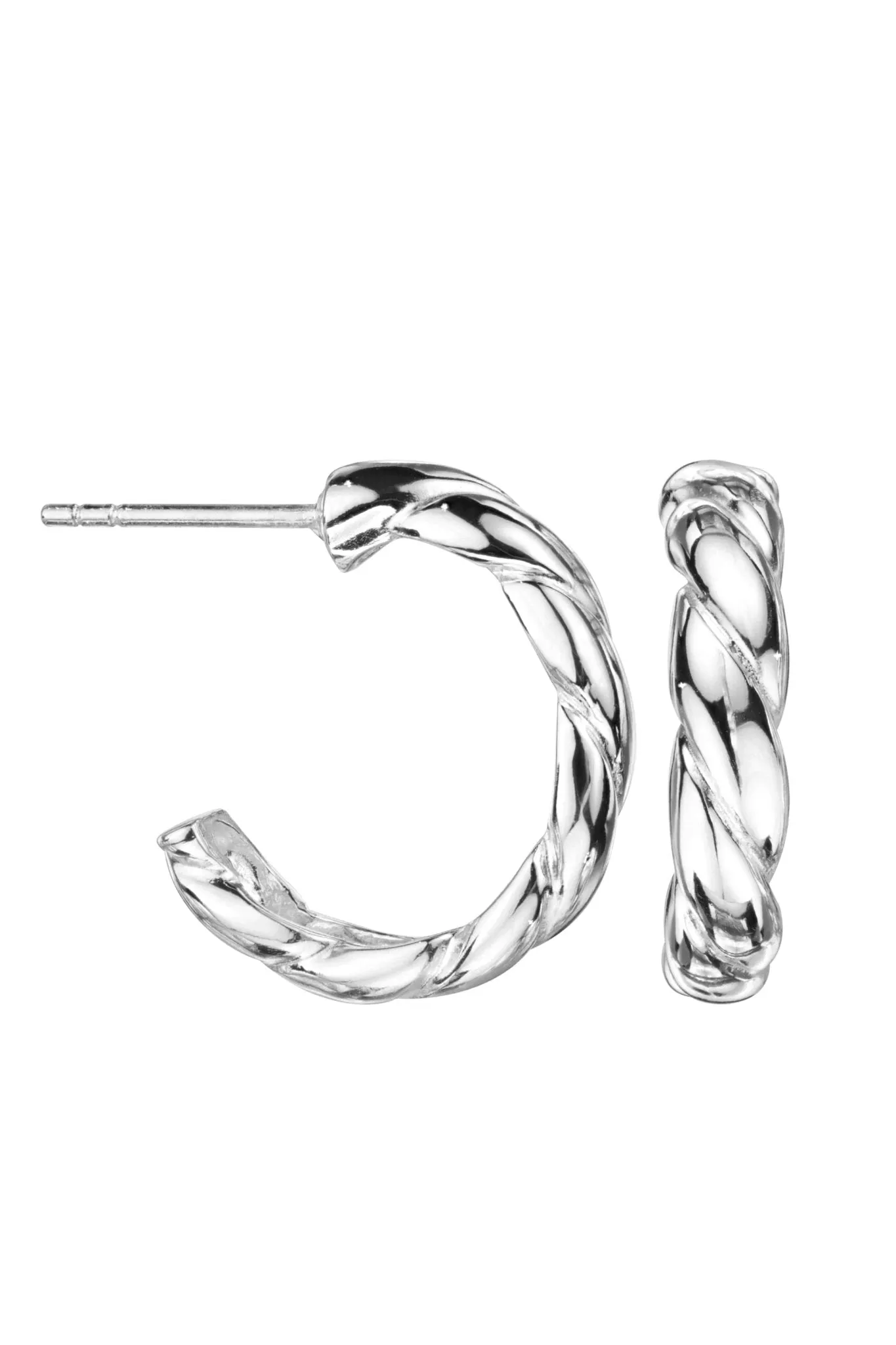 Sterling Silver Twisted 20mm Half Hoop Stud Earrings