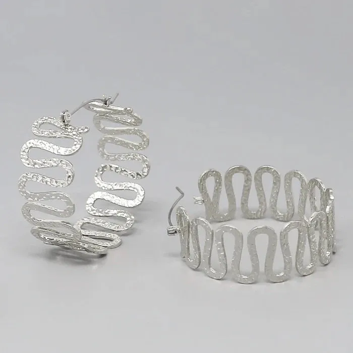 Swirl Textured Silver Hoop Earrings