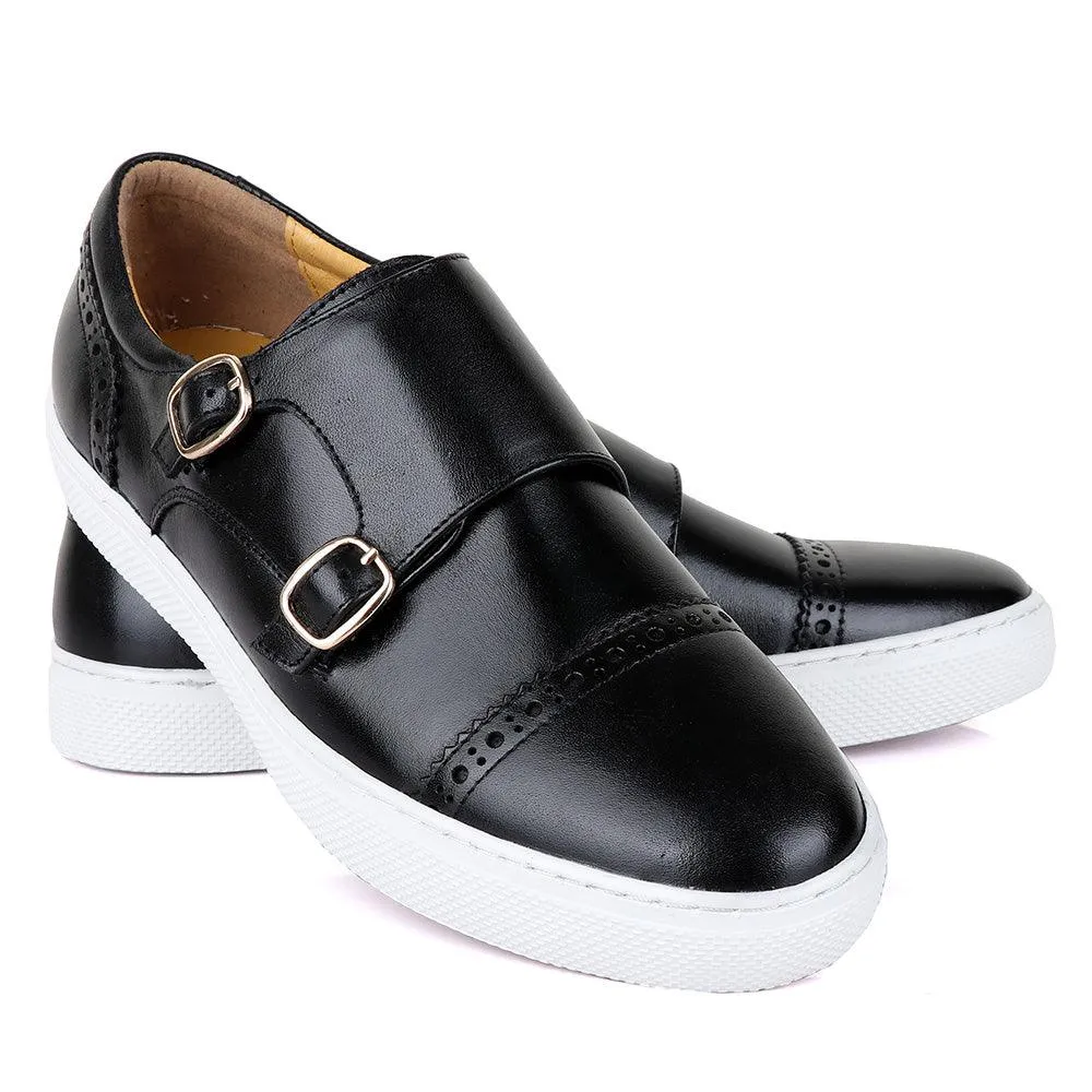 Terry Taylor Black Leather Double Strap Sneaker Shoe