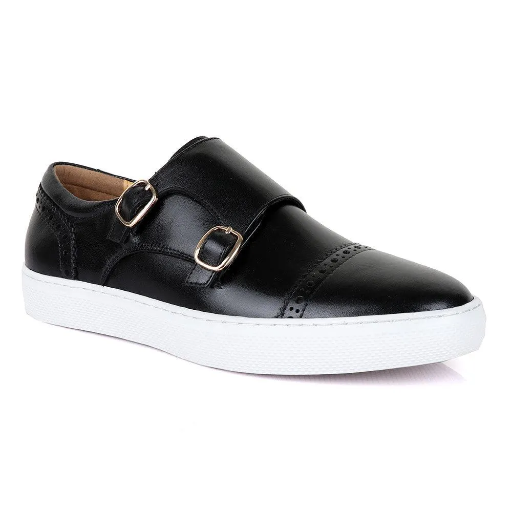 Terry Taylor Black Leather Double Strap Sneaker Shoe