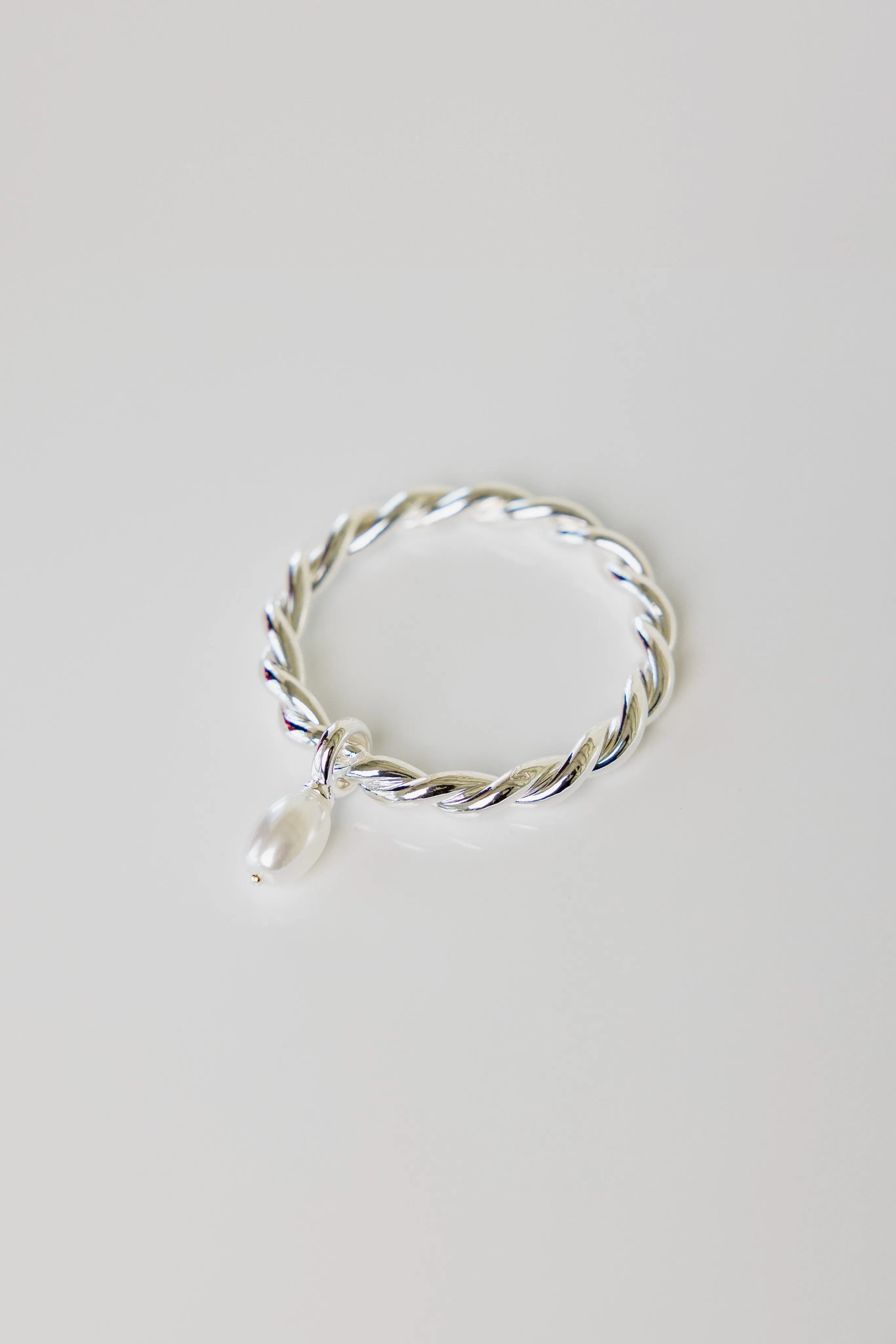 Twisted Pearl Silver Hoop