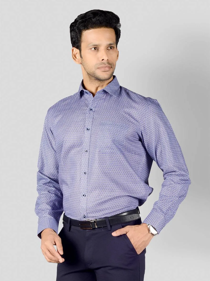 Ultramarine Blue Printed Regular Fit Formal Shirt | JadeBlue