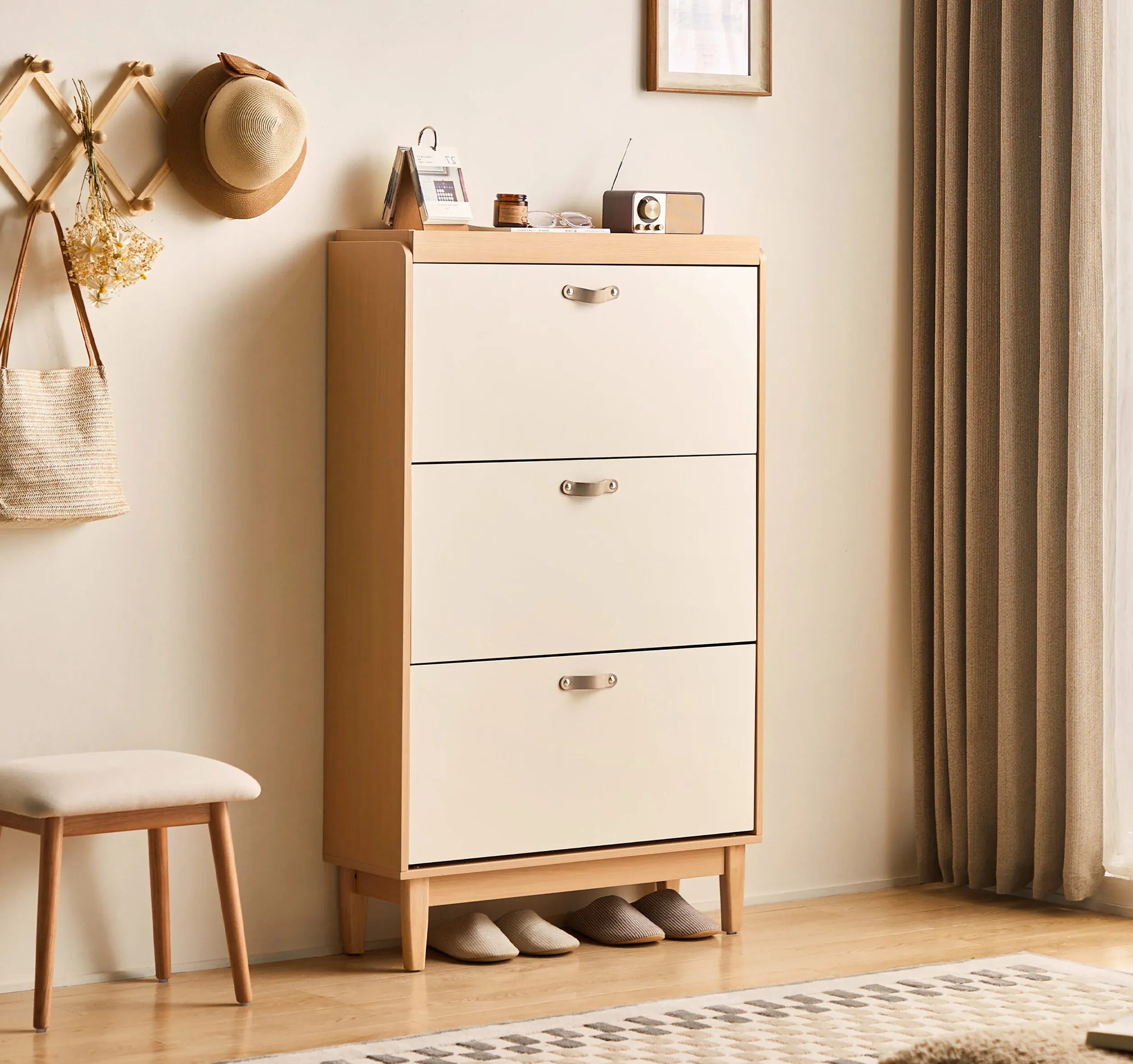 VASILY White Wooden Compact Shoe Cabinet