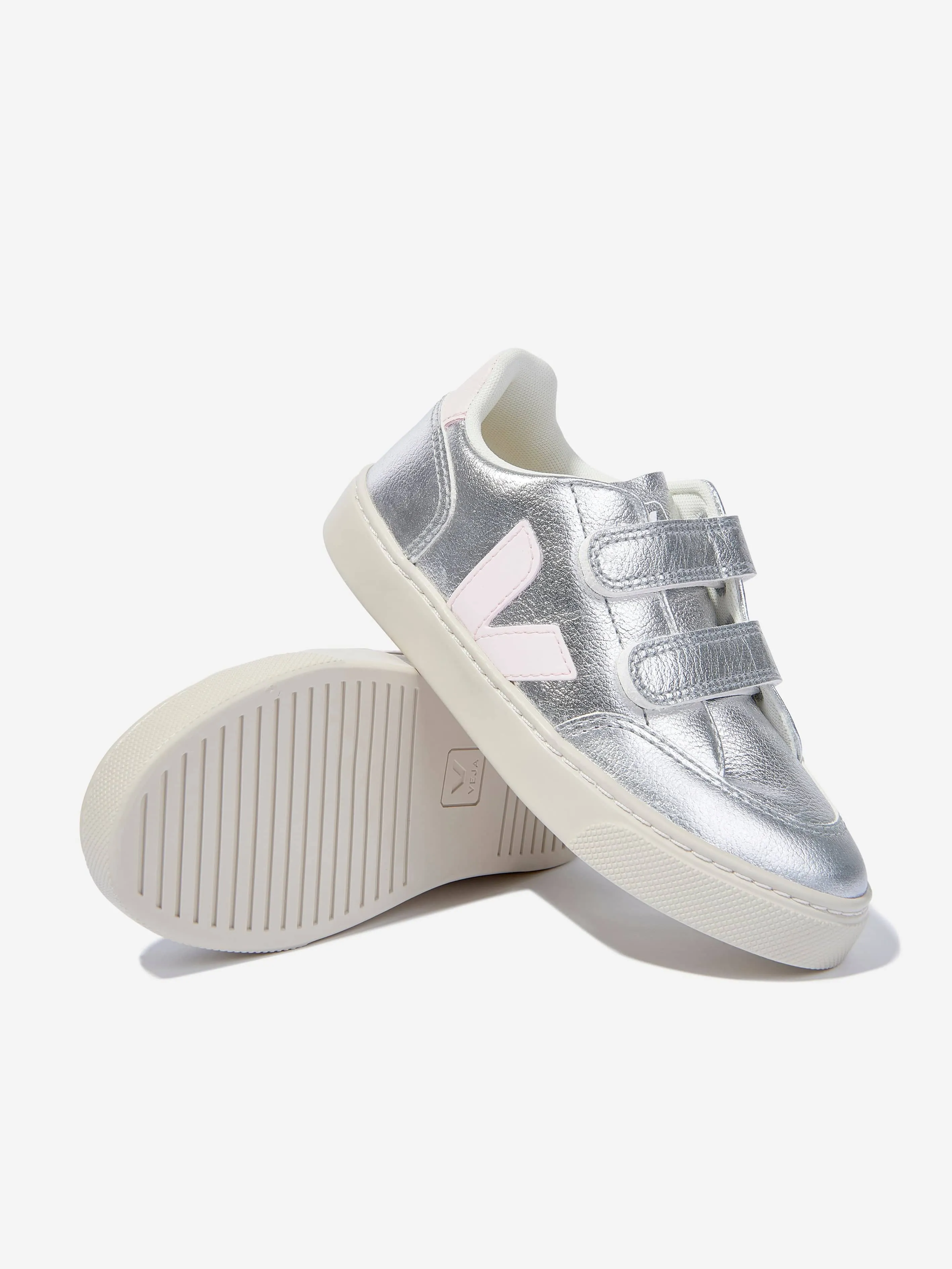 Veja Kids ChromeFree Leather V-12 Trainers in Silver