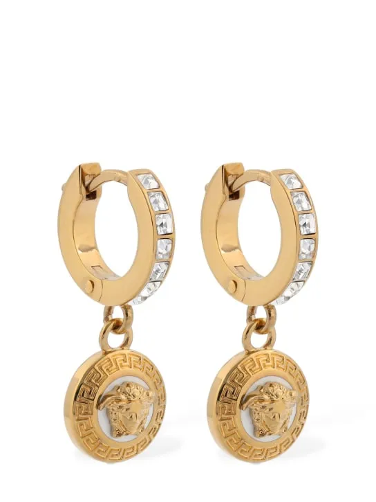 Versace   Medusa crystal charm hoop earrings 