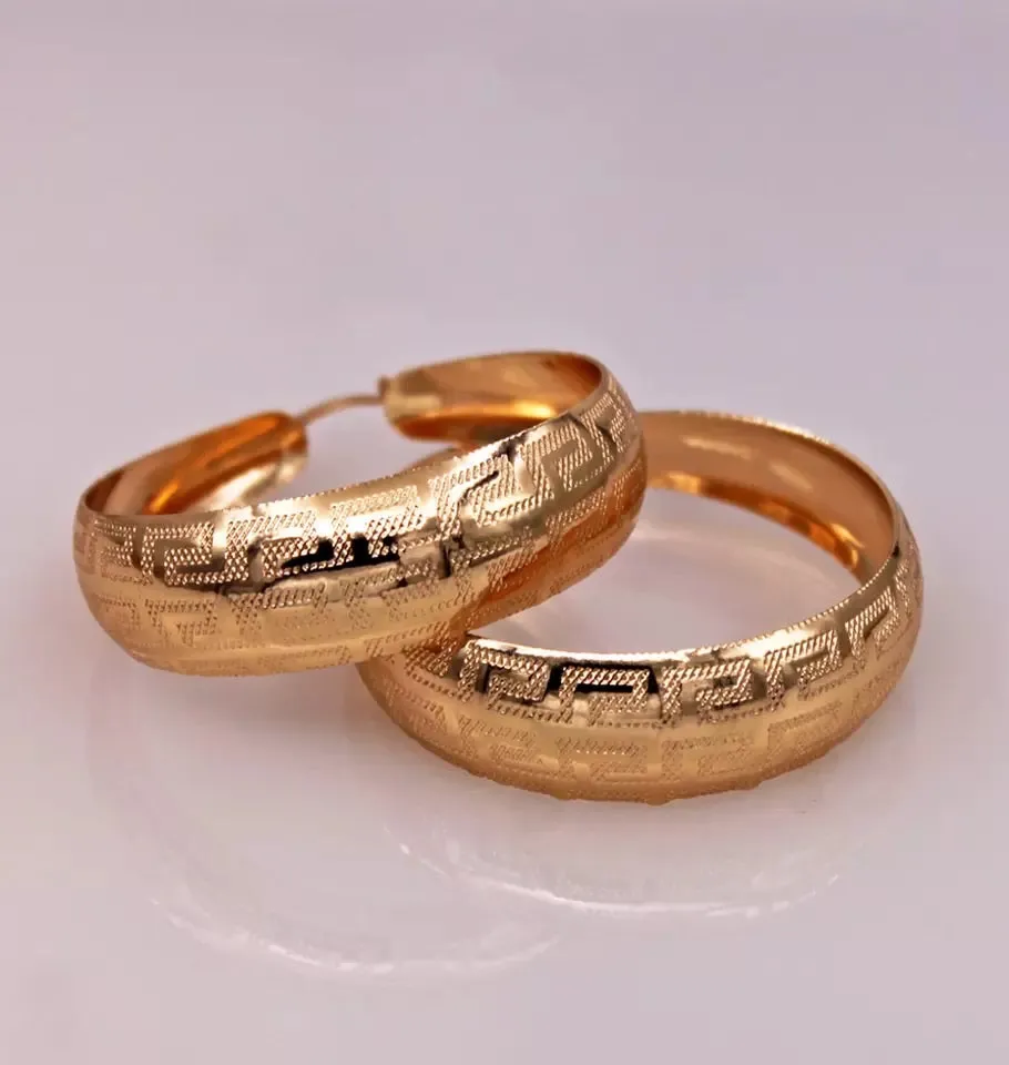 Vintage gold hoop Greek key earrings