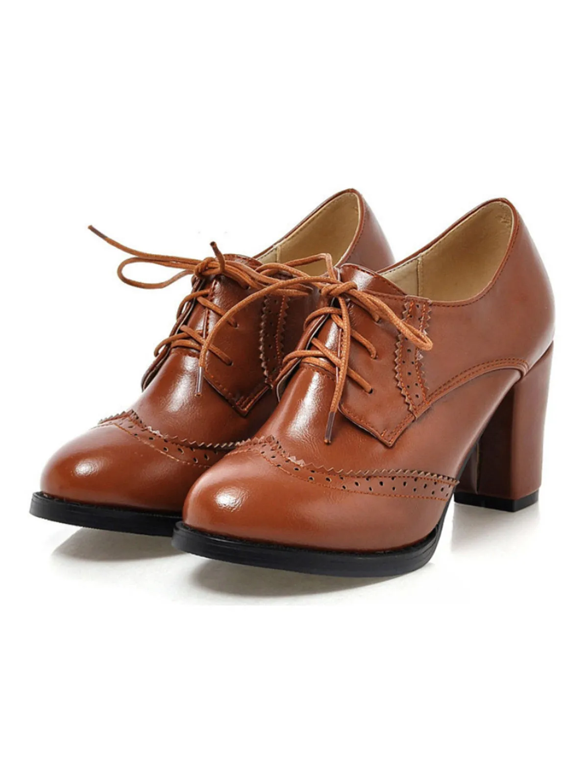 Vintage Leather Lace-Up High Heels