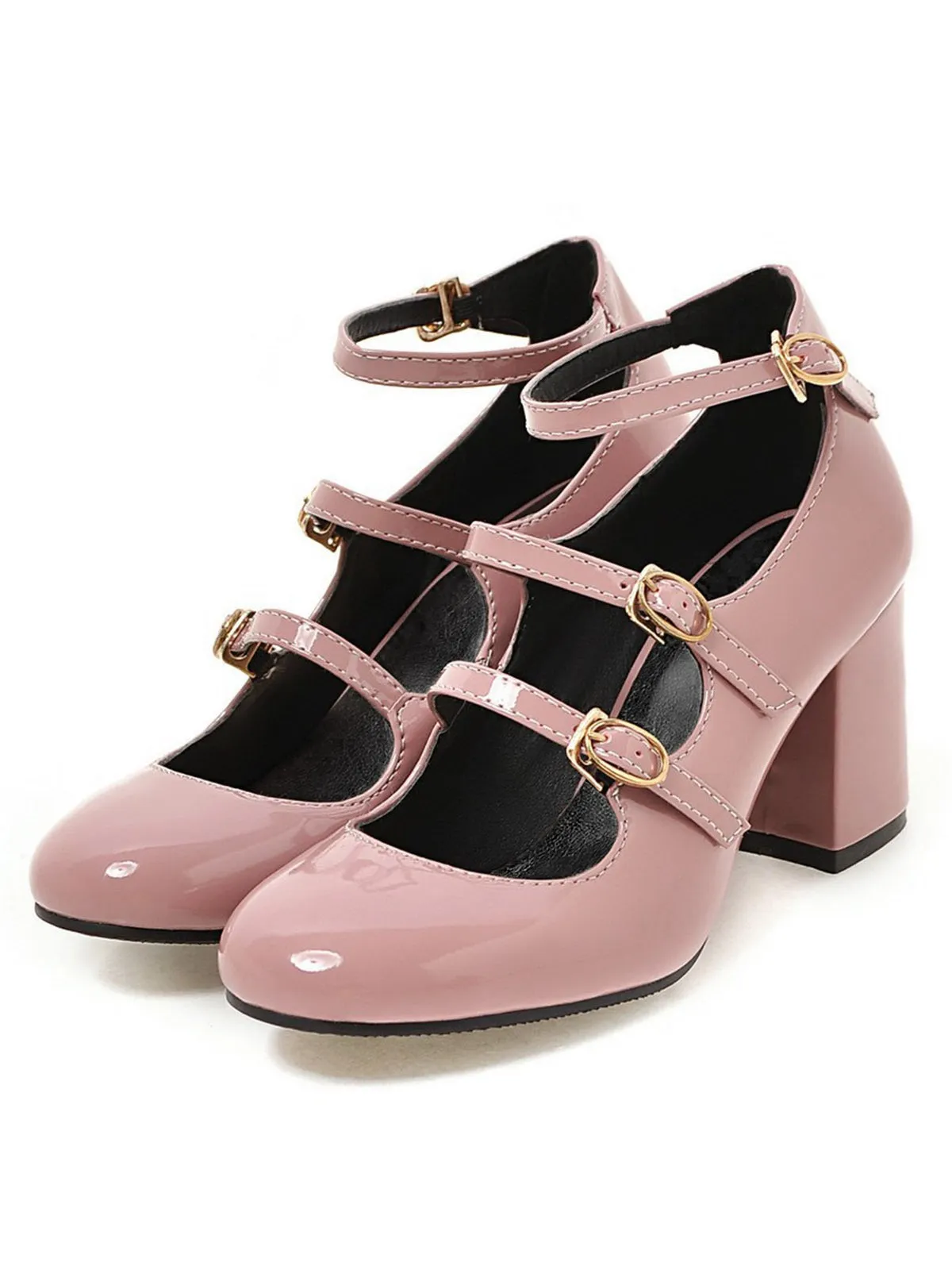 Vintage Patent Leather Multi Buckle High Heels