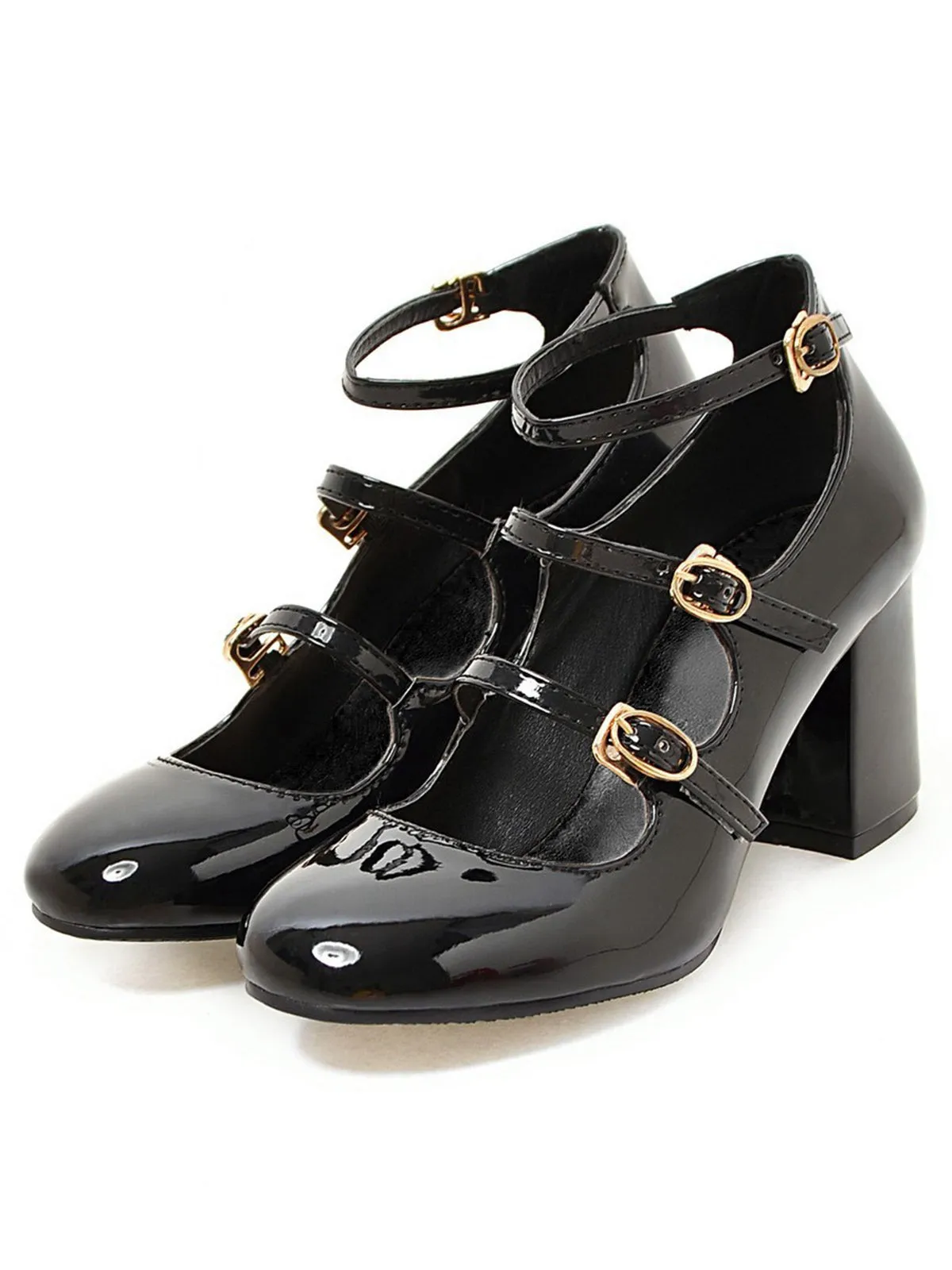 Vintage Patent Leather Multi Buckle High Heels