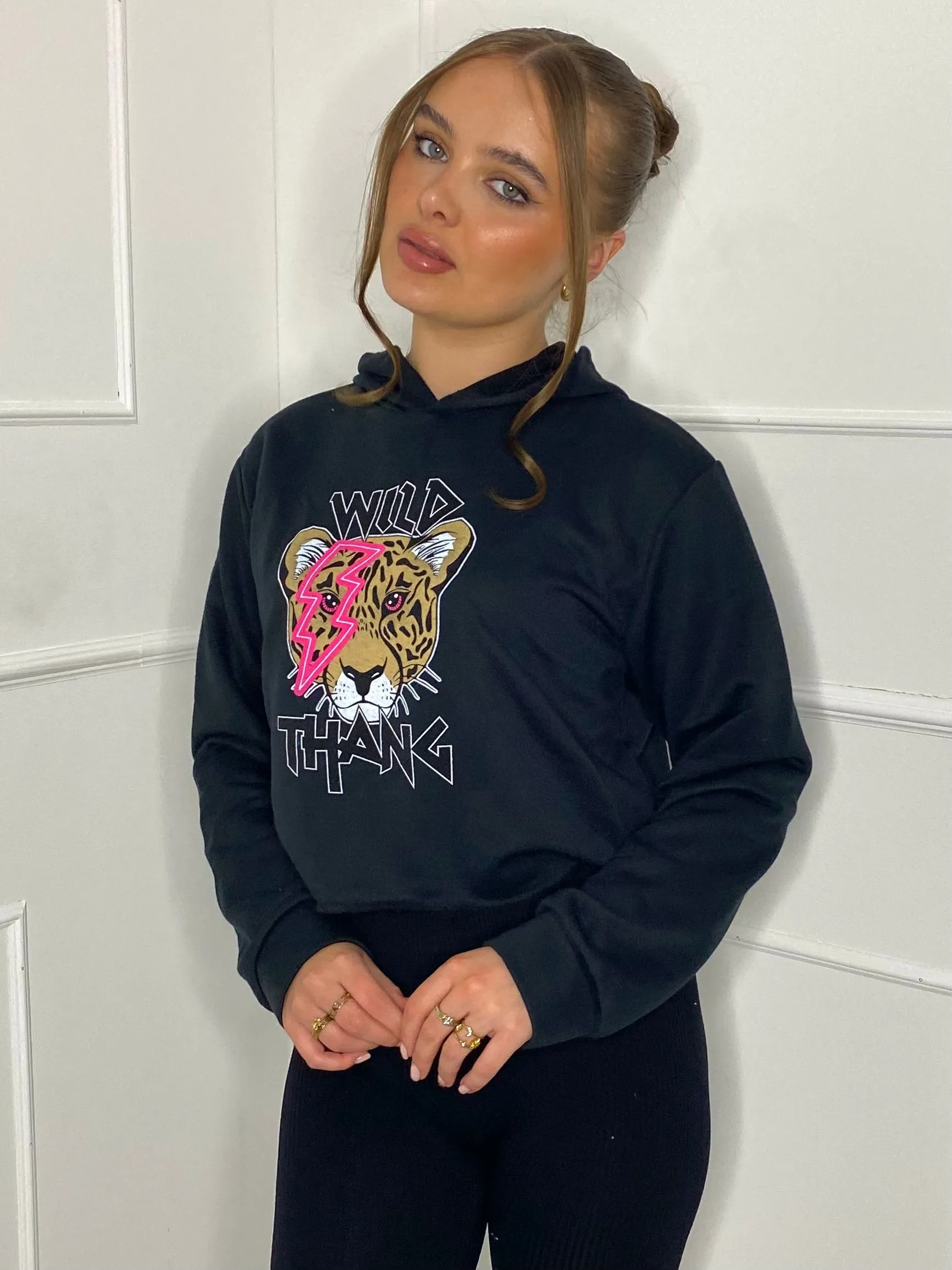 Wild Thang Cropped Hoodie - Black