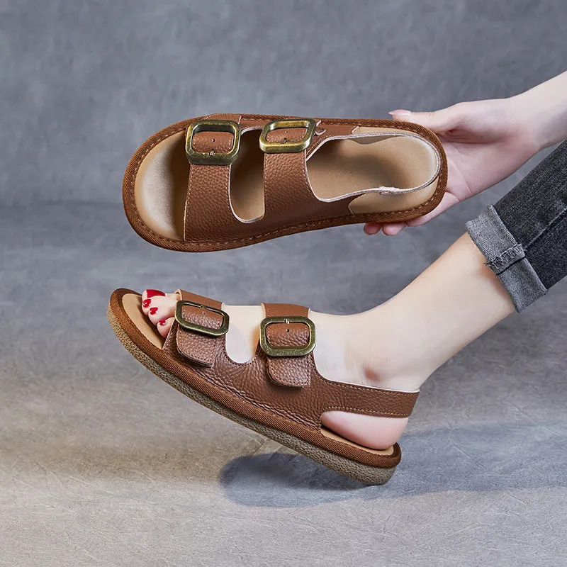 Women Buckler Soft Leather Summer Casual Sandals