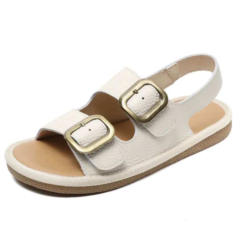 Women Buckler Soft Leather Summer Casual Sandals