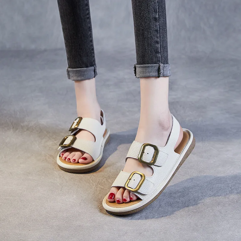 Women Buckler Soft Leather Summer Casual Sandals