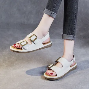 Women Buckler Soft Leather Summer Casual Sandals