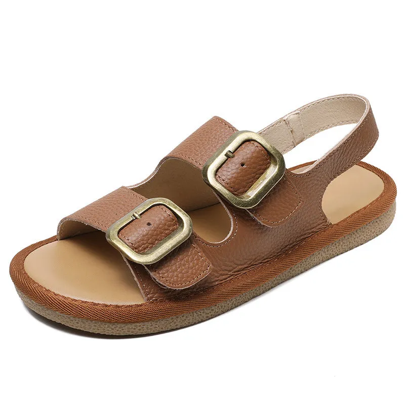 Women Buckler Soft Leather Summer Casual Sandals