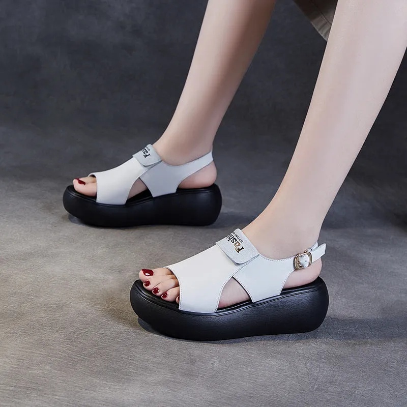 Women Casual Leather Platform Buckle Sandals