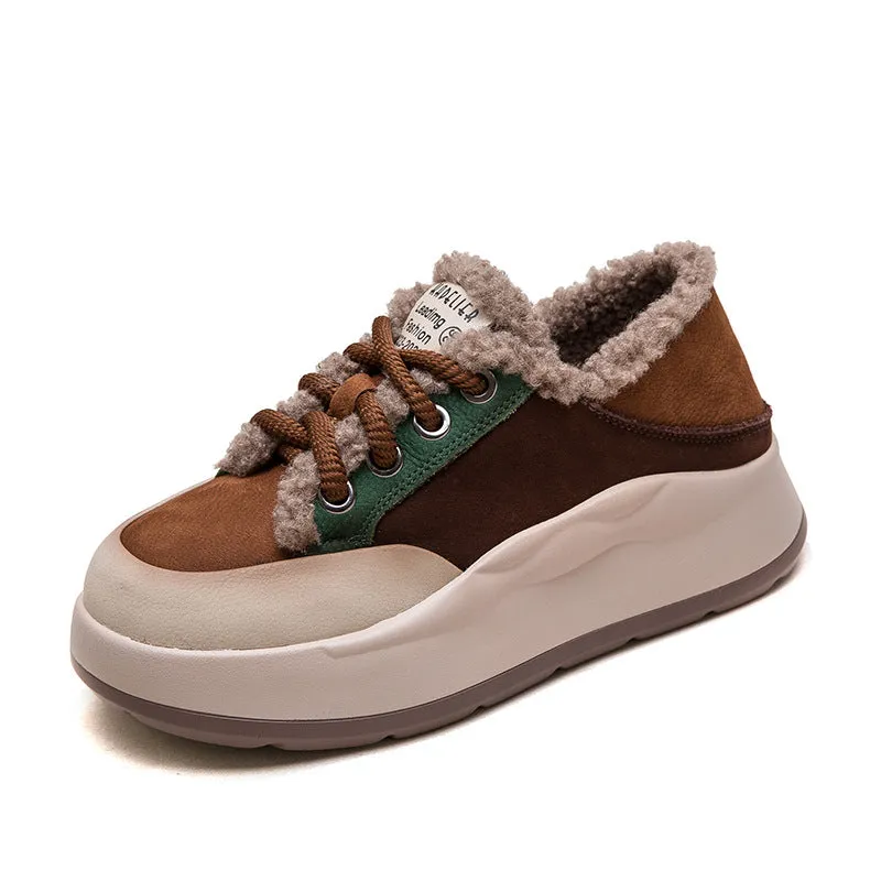 Women Color Matching Furred Winter Casual Shoes