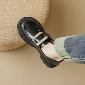 Women Fashion Glossy Velcro Tape Platform Loafers