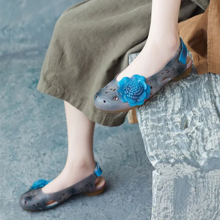 Women Hollow Leather Handmade Retro Summer Sandals