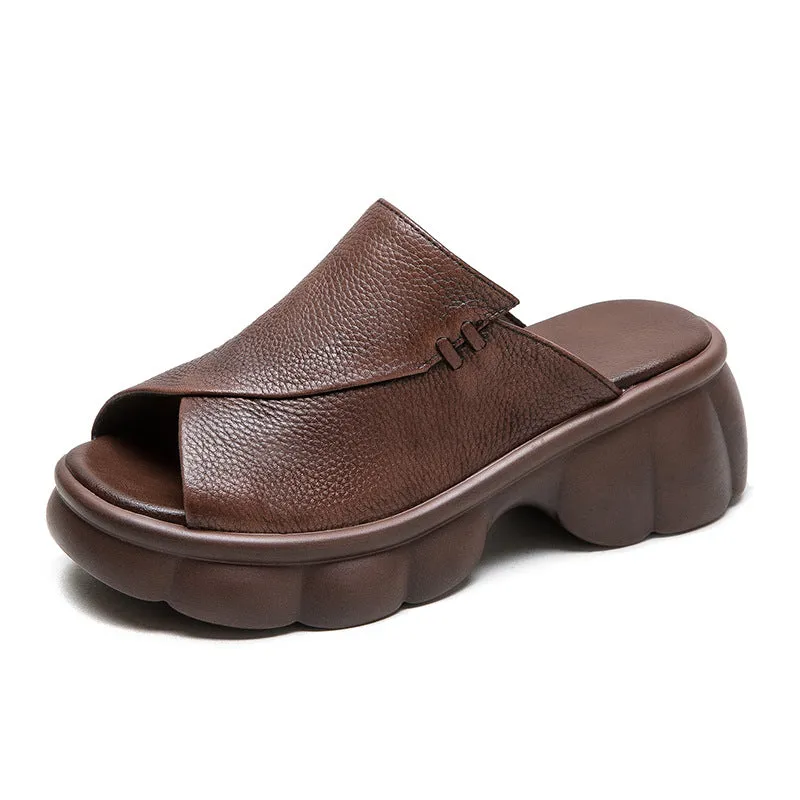 Women Minimalist Casual Leather Platform Slides Sandals