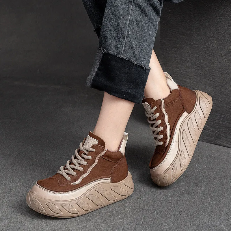 Women Minimalist Fashion Leather Thick Soled Casual Shoes