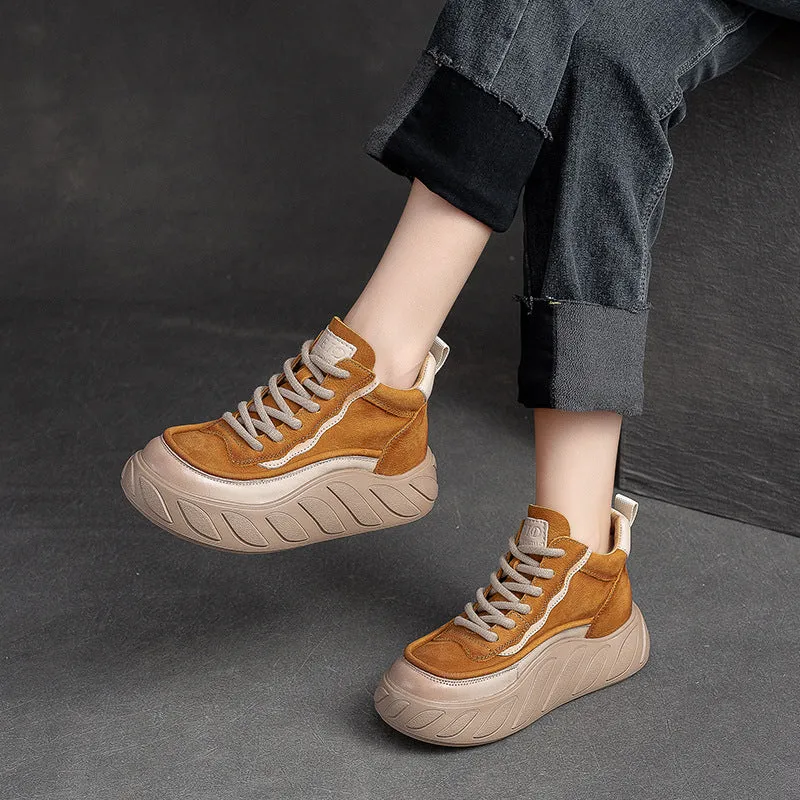 Women Minimalist Fashion Leather Thick Soled Casual Shoes