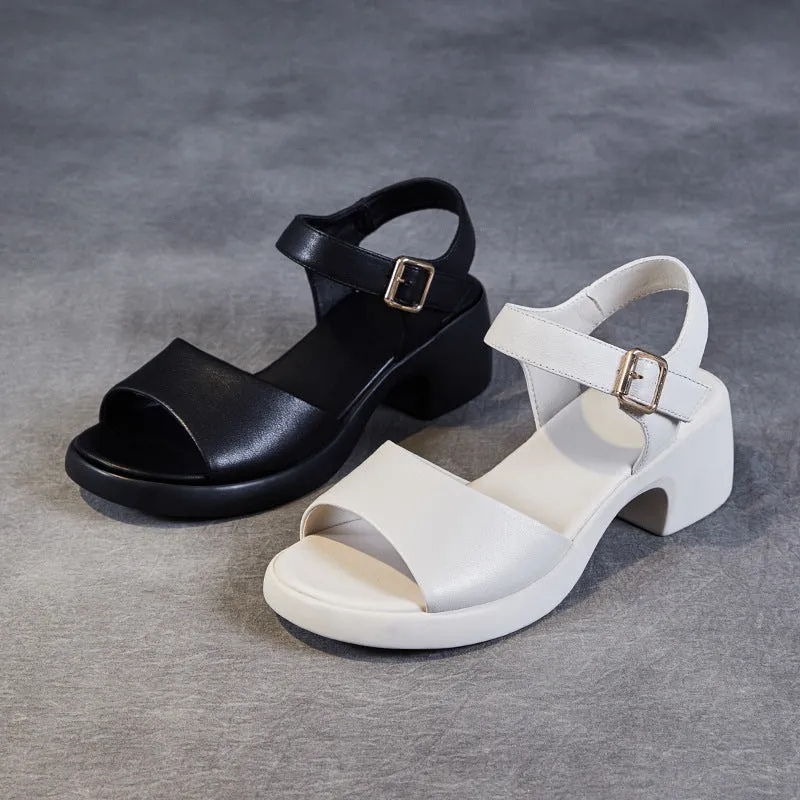 Women Minimalist Leather Low Block Casual Sandals