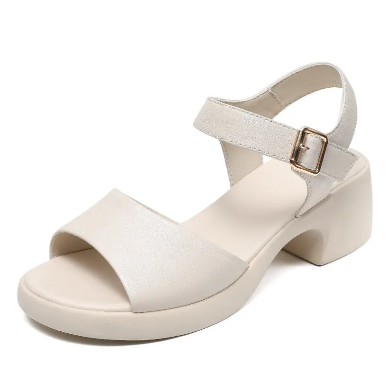 Women Minimalist Leather Low Block Casual Sandals