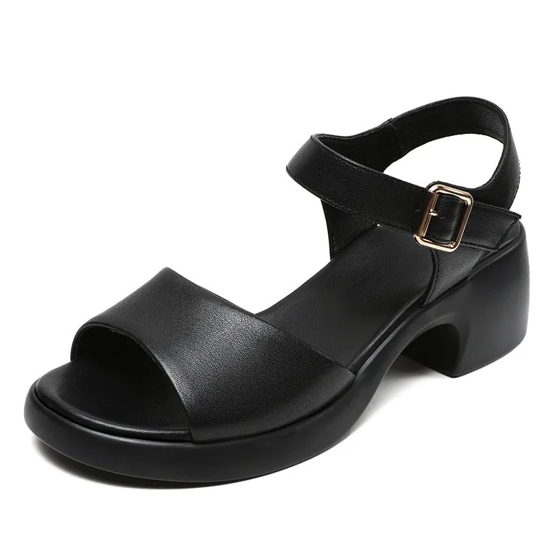 Women Minimalist Leather Low Block Casual Sandals