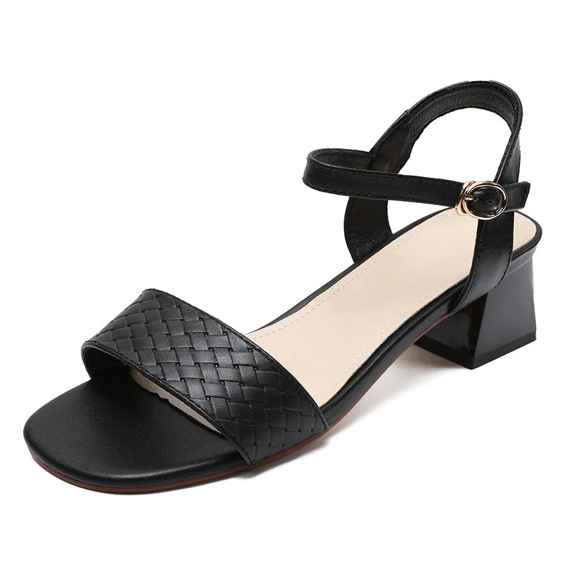 Women Minimalist Leather Low Block Casual Summer Sandals