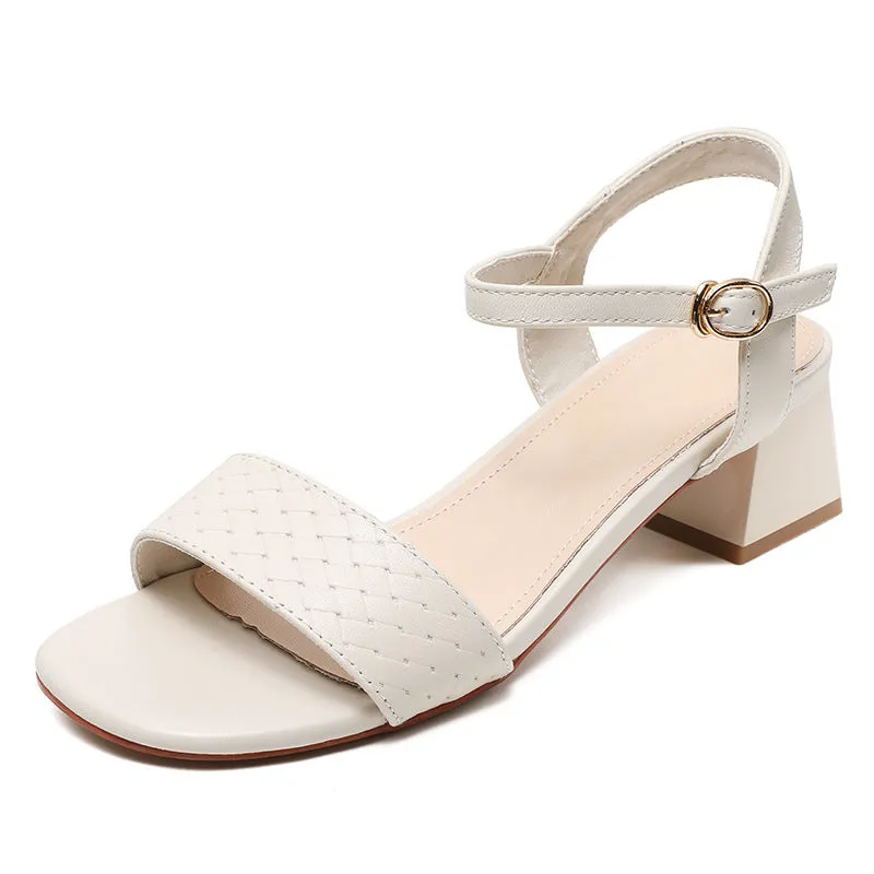 Women Minimalist Leather Low Block Casual Summer Sandals