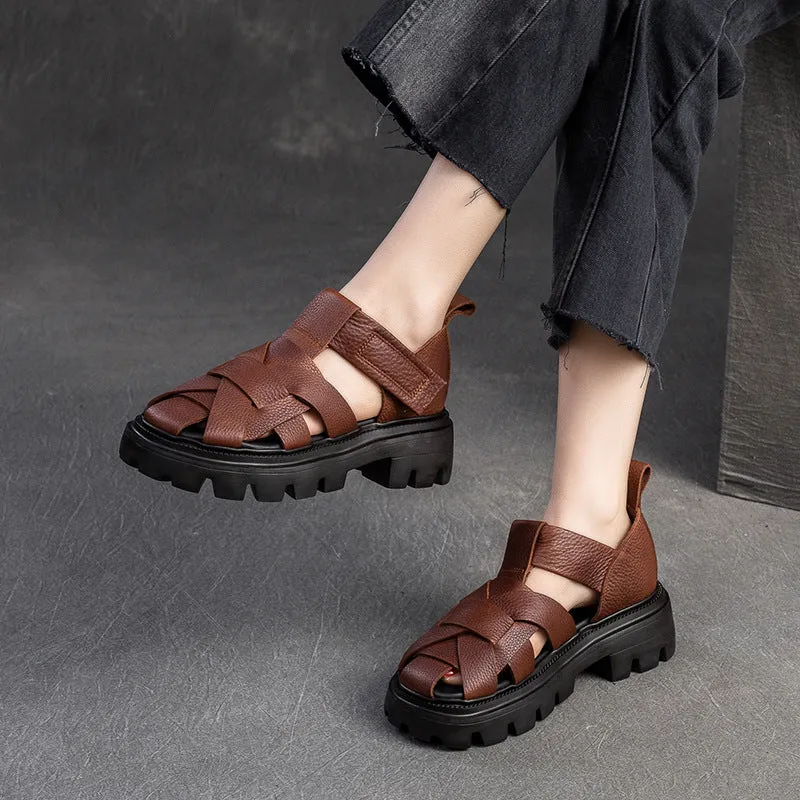 Women Minimalist Plaited Leather Casual Sandals